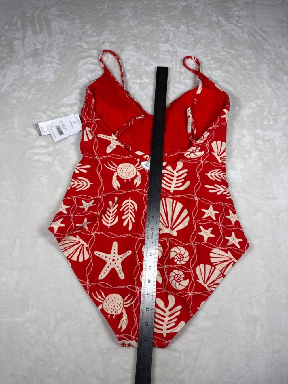 Loft Swim Ladies V-Neck Cross Back One-Piece Swimsuit Medium Red & White - Picture 4 of 8
